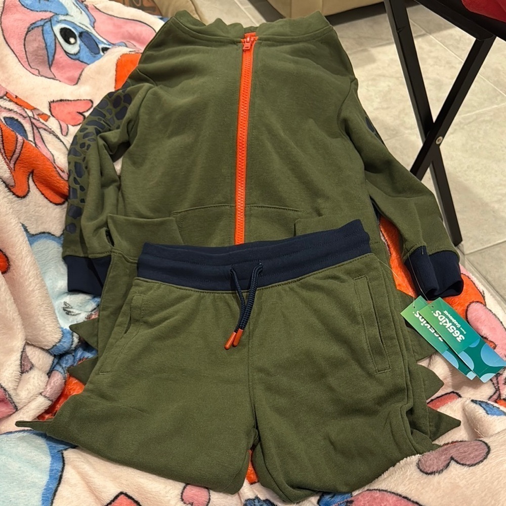 Olive Green Dinosaur Kids Jogger Set
